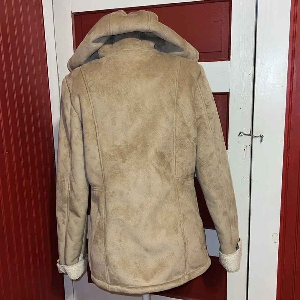 Vintage P.A. Originals Cozy Tan Hooded Serpa Lined Faux Suede Jacket Large